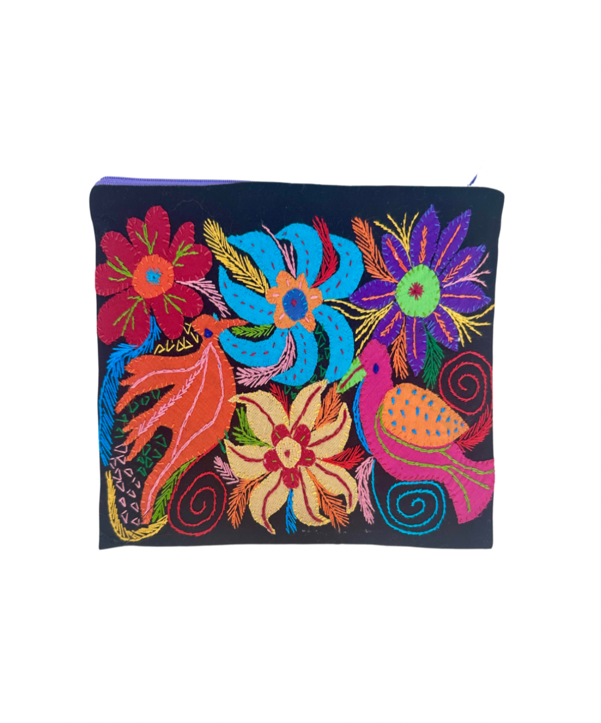 Embroidered Floral Bouquet Zipper Pouch Bags