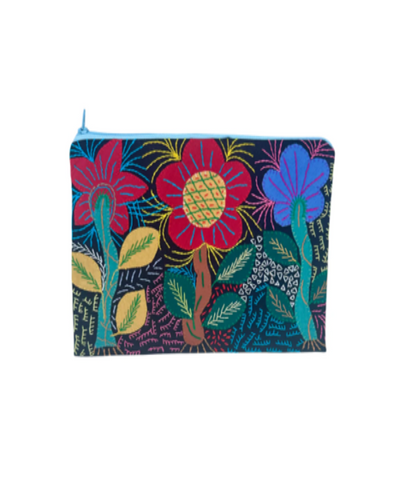 Embroidered Flowers Zipper Pouch Bags