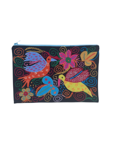 Embroidered Flowers and Birds Zipper Pouch Bags