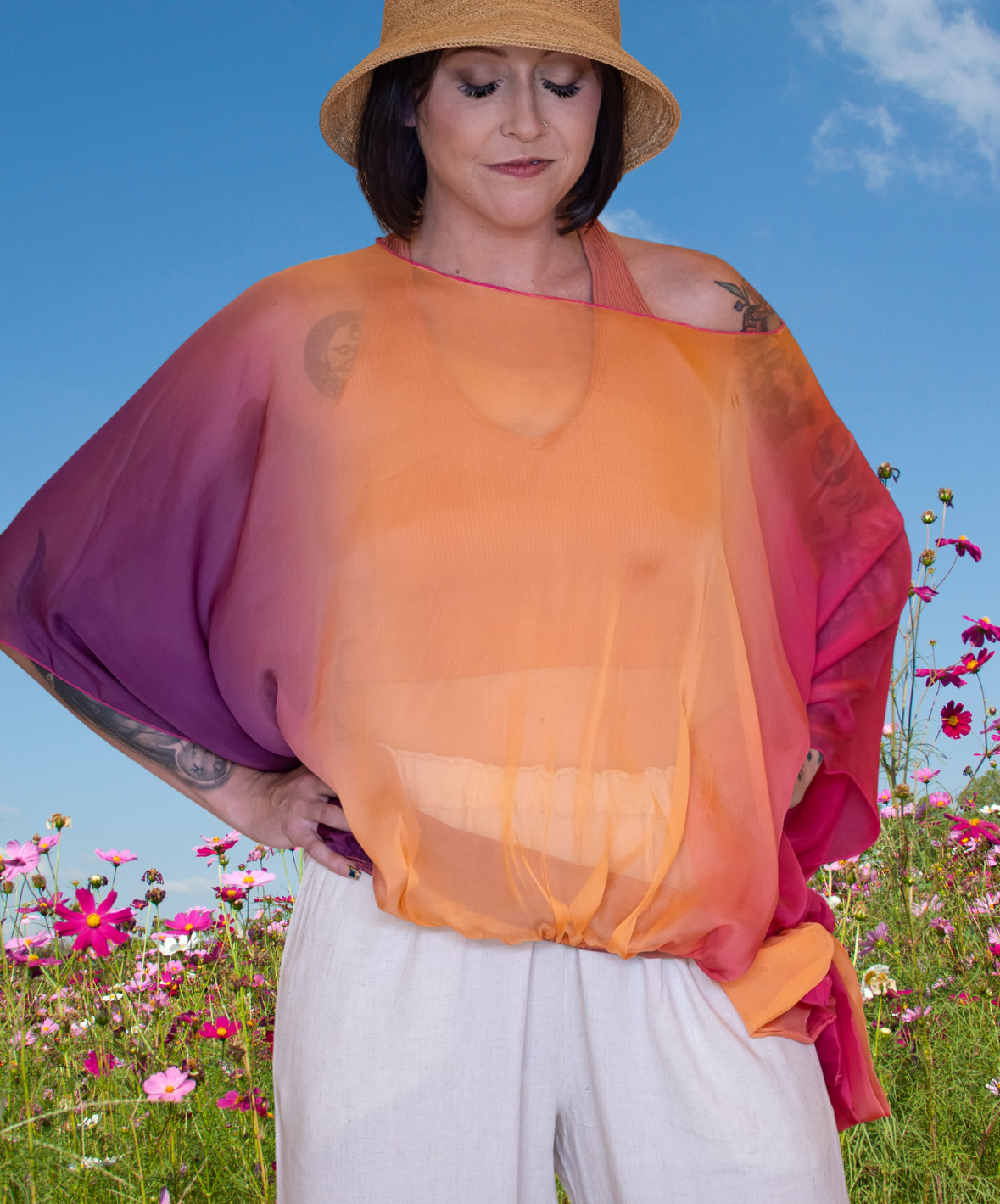 Sunset Silk Ombre Cover Up Blouse
